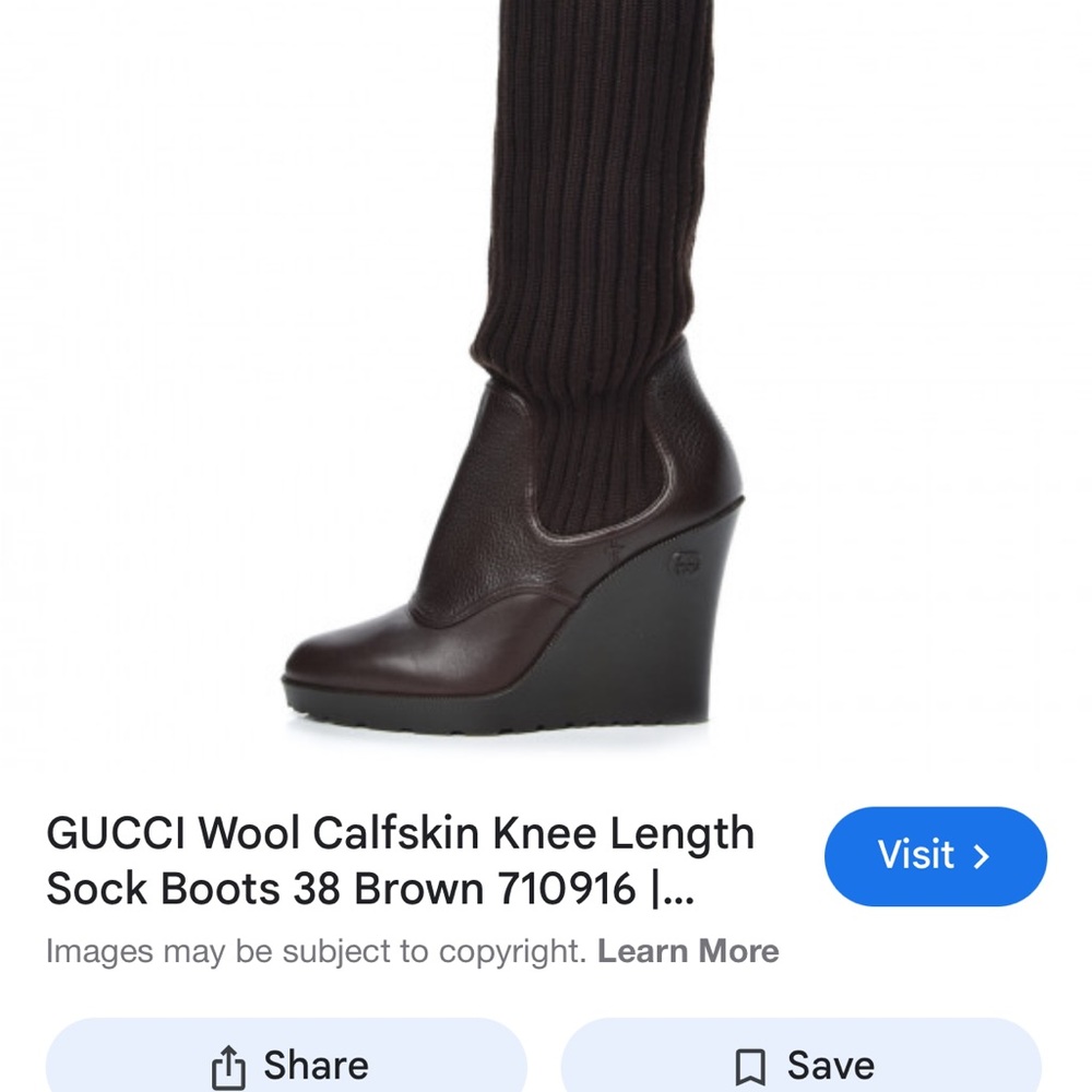 Gucci Brown Wedge Boots with High Heel and Stylish Knitted Upper - Picture 7 of 7